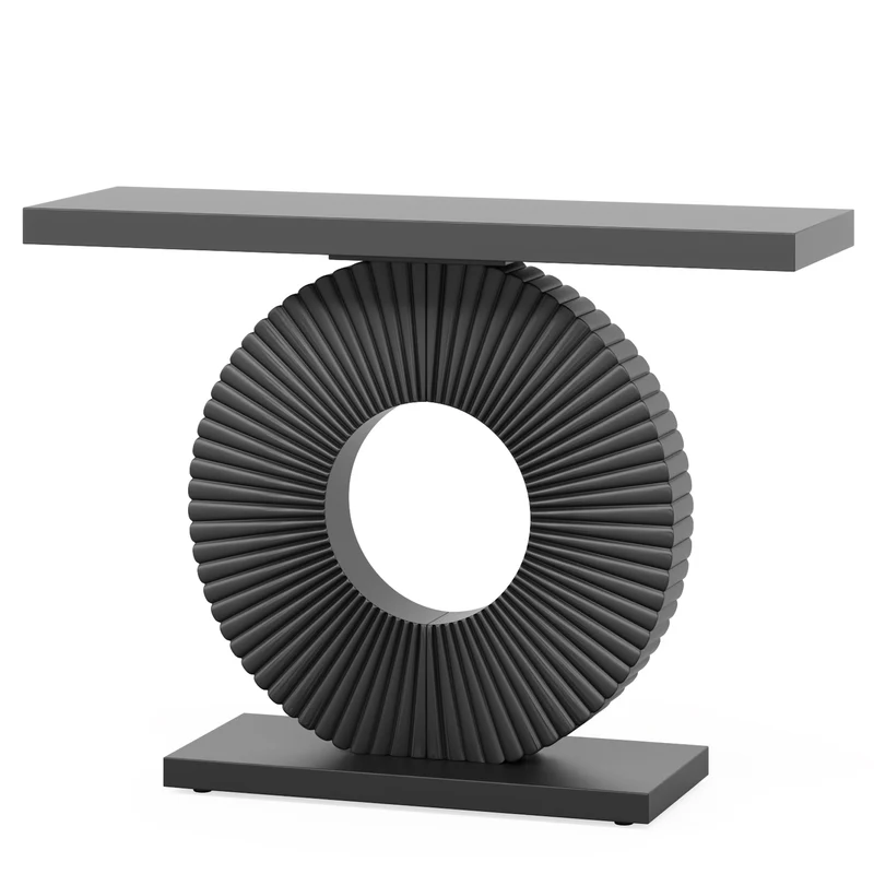 Moderner Konsolentisch, 100 cm Sofatisch aus Holz mit geometrischem Sockel