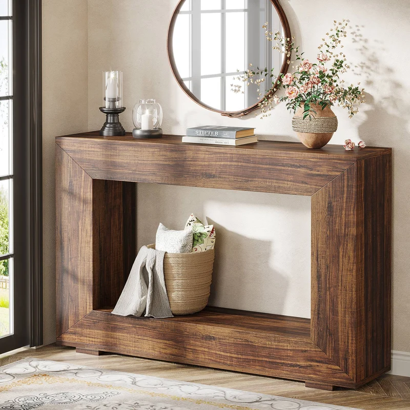 Konsolentisch im Landhausstil, 120 cm Sofatisch aus Holz für den Eingangsbereich mit Stauraum