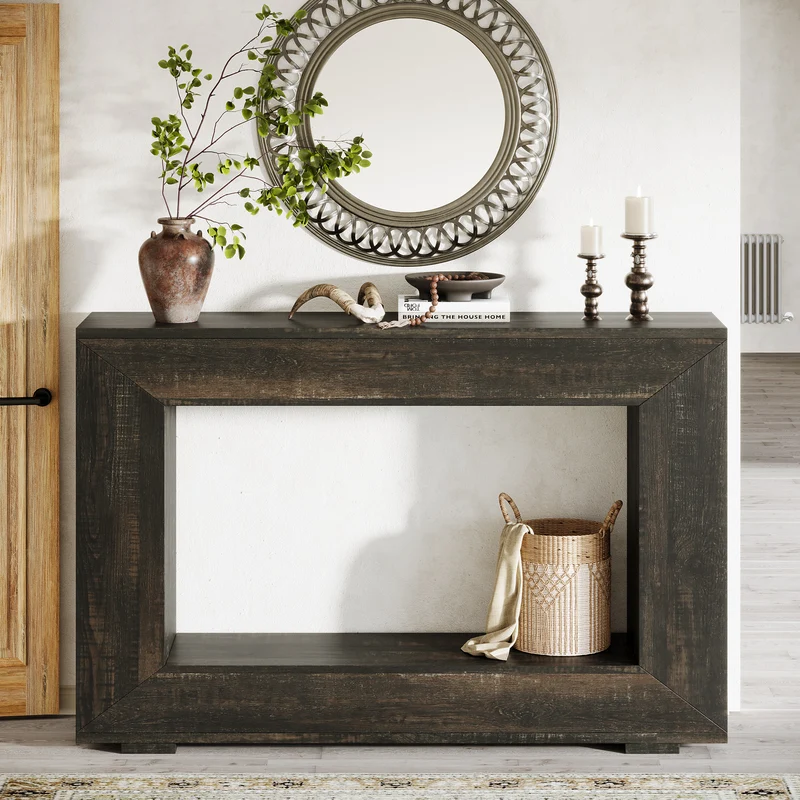 Konsolentisch im Landhausstil, 120 cm Sofatisch aus Holz für den Eingangsbereich mit Stauraum