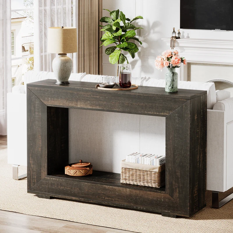 Konsolentisch im Landhausstil, 120 cm Sofatisch aus Holz für den Eingangsbereich mit Stauraum