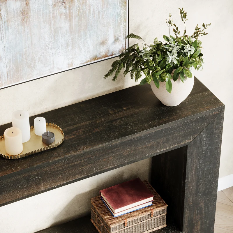 Konsolentisch im Landhausstil, 120 cm Sofatisch aus Holz für den Eingangsbereich mit Stauraum
