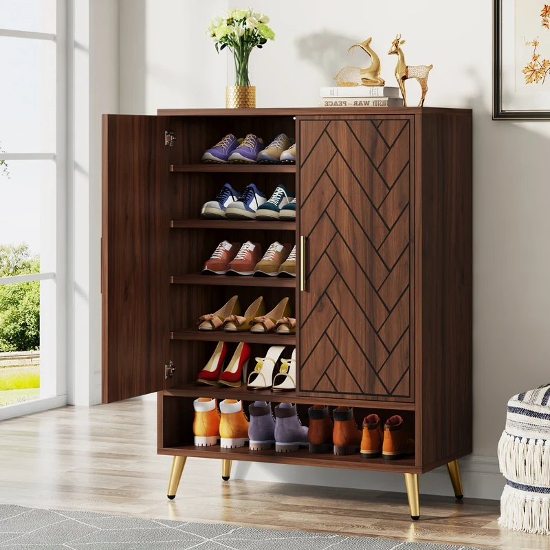Schuhschrank aus Holz, 6-stöckiger Schuh-Organizer mit verstellbaren Regalen