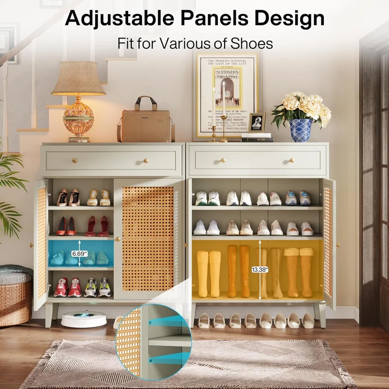 Schuhschrank mit Türen und Schubladen, für Flur, Wohnzimmer, Schlafzimmer
