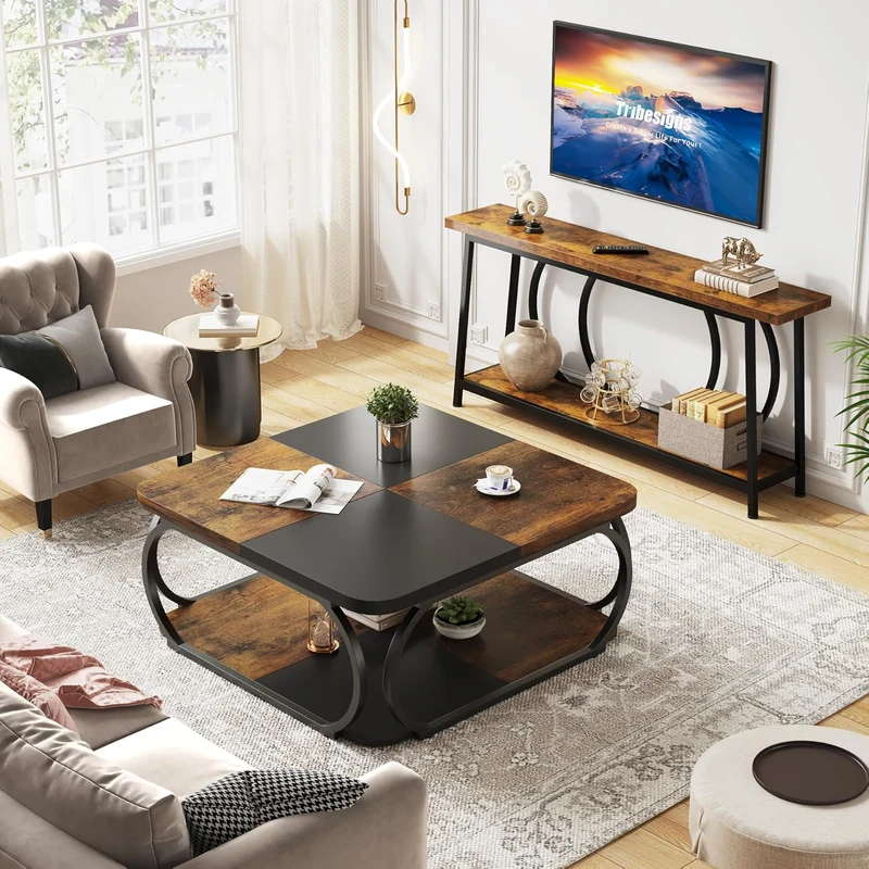 100 cm Quadratisch Couchtisch aus Holzwerkstoff Niedrig Wohnzimmertisch