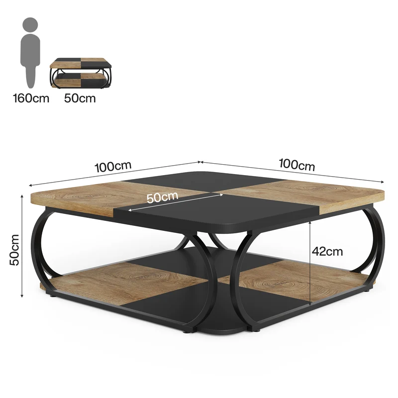 100 cm Quadratisch Couchtisch aus Holzwerkstoff Niedrig Wohnzimmertisch