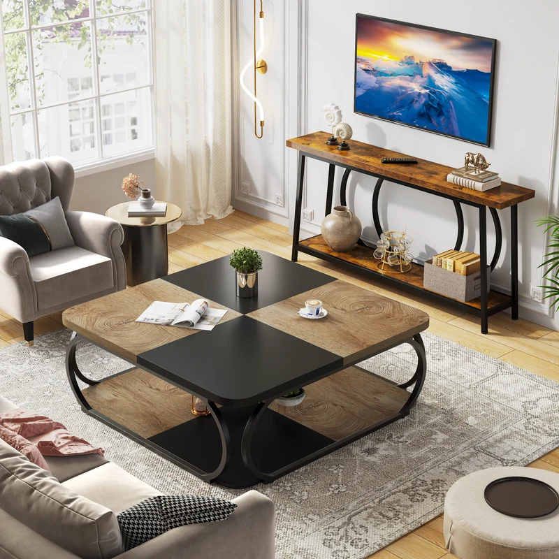100 cm Quadratisch Couchtisch aus Holzwerkstoff Niedrig Wohnzimmertisch