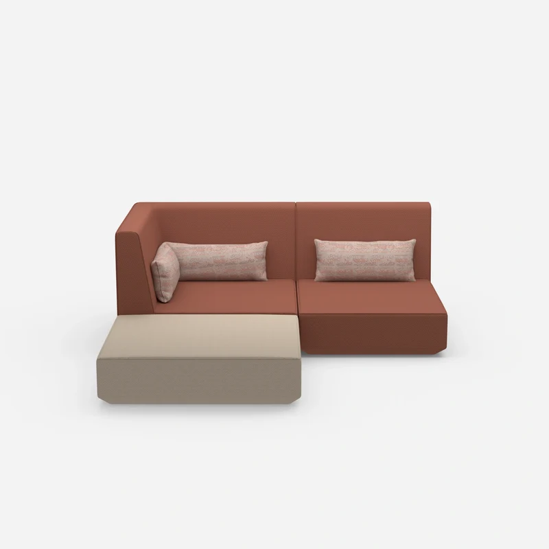Ecksofa mit tiefer Sitzfläche und hoher Rückenlehne