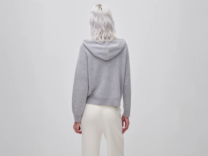 Cardigan mit Kapuze und Reißverschluss aus einem Woll-Kaschmir-Mischgewebe