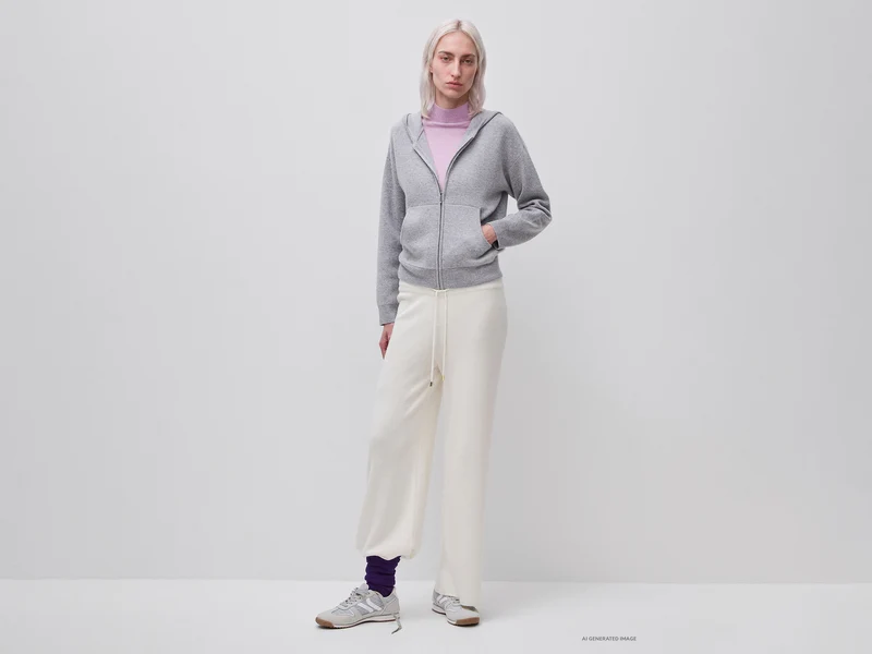 Cardigan mit Kapuze und Reißverschluss aus einem Woll-Kaschmir-Mischgewebe