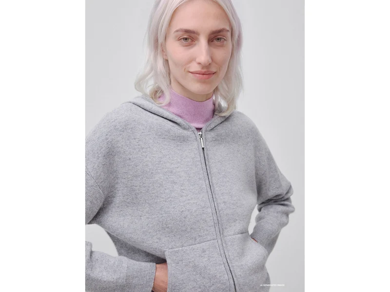 Cardigan mit Kapuze und Reißverschluss aus einem Woll-Kaschmir-Mischgewebe