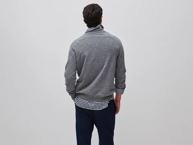 Graues meliertes Poloshirt aus reiner Merinowolle