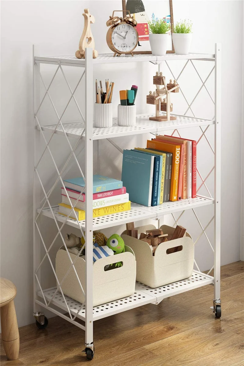 Keine Montage klappbare Metallregale mit Rädern für Garage, Schlafzimmer, Küche und Speisekammer