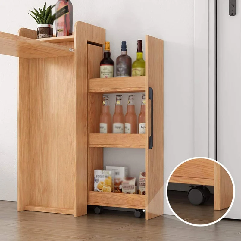 Klappbarer einziehbarer Weinbartisch mit an der Wand befestigtem rundem Weinregal (keine Stühle)