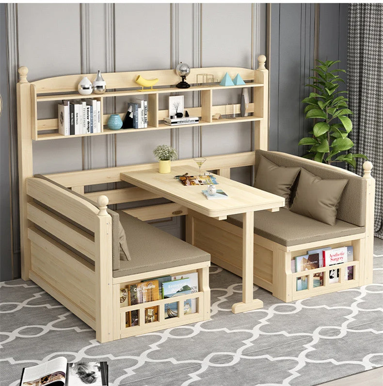 Schlafsofa aus Massivholz mit Schreibtisch und Bücherregal