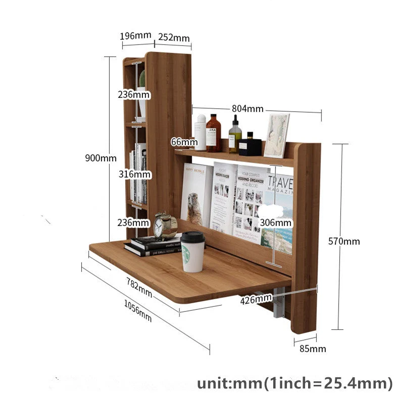 Wandmontierter faltbarer Schreibtisch und Regal