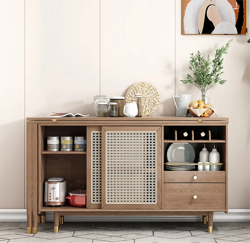 Klappbarer und erweiterbarer Multifunktions-Esstisch im neuen Design mit Seitenschrank