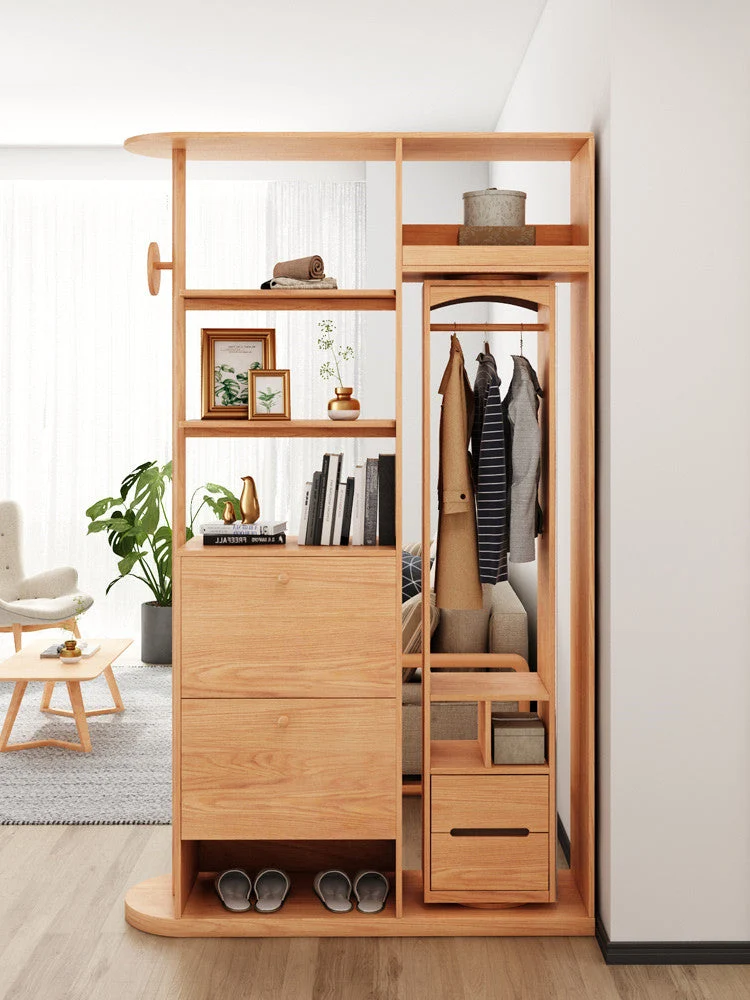 Multifunktions-Eingangsflur-Baum mit drehbarem Kleiderschrank mit Ganzkörperspiegel und kippbarem Schuhschrank