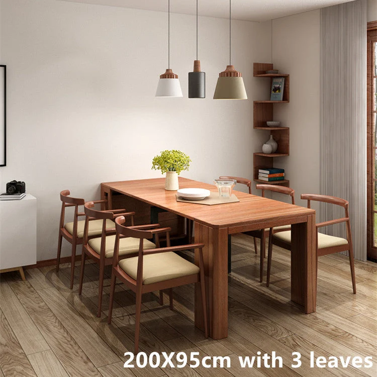 Platzsparender und ausziehbarer Tisch mit 4 Einlegeplatten