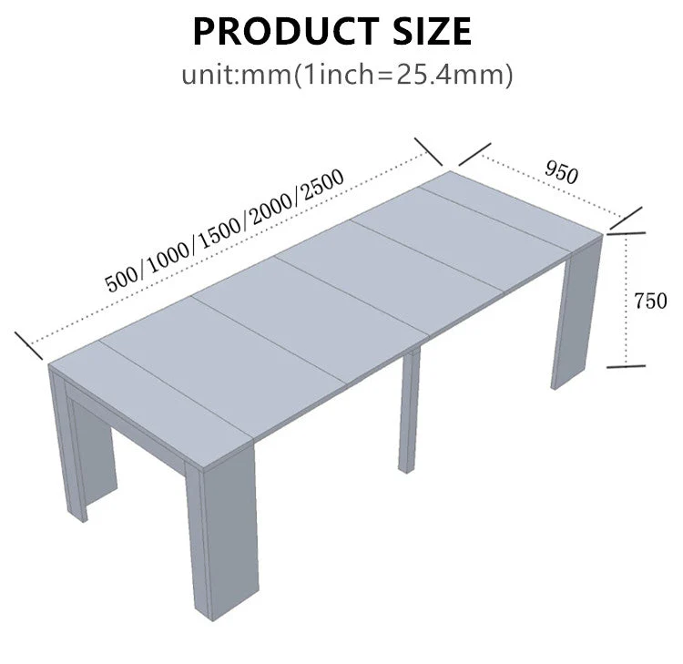 Platzsparender und ausziehbarer Tisch mit 4 Einlegeplatten