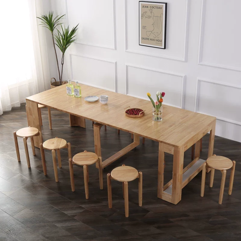 Platzsparender und ausziehbarer Tisch mit 4 Einlegeplatten