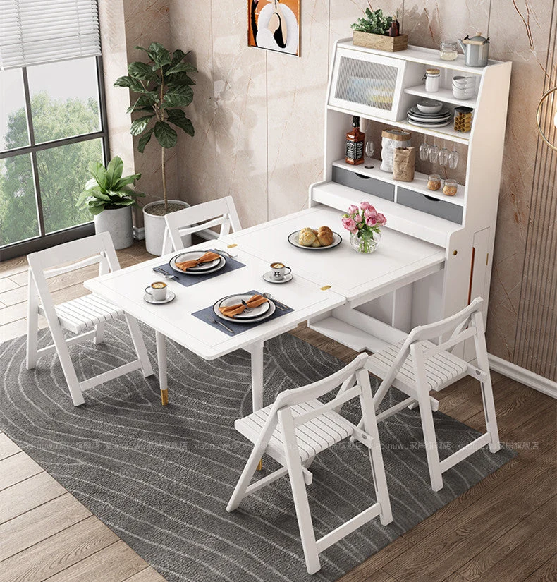 Platzsparender klappbarer und ausziehbarer Beistelltisch mit Stallschrank