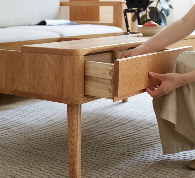 Massivholz-Lift-Top-Couchtisch mit Schubladen und versteckten Staufächern