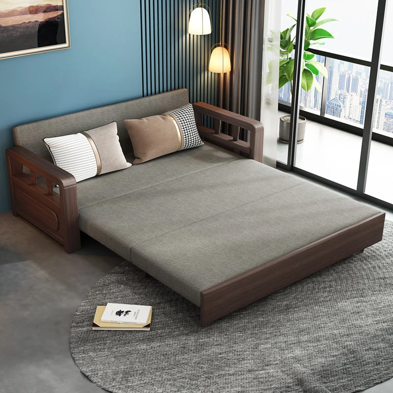 Modernes Schlafsofa mit Massivholzrahmen und Stauraum darunter