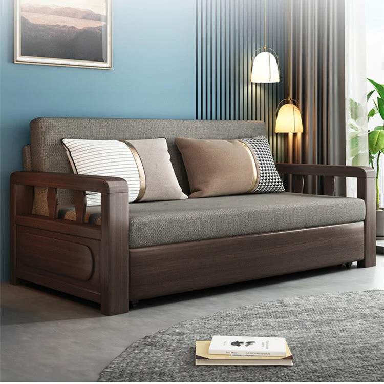 Modernes Schlafsofa mit Massivholzrahmen und Stauraum darunter