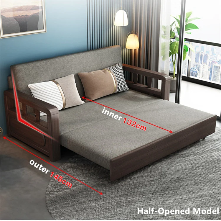 Modernes Schlafsofa mit Massivholzrahmen und Stauraum darunter