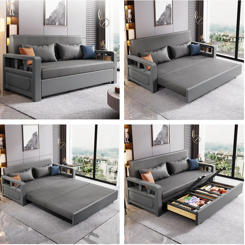 Modernes Schlafsofa mit Massivholzrahmen und Stauraum darunter