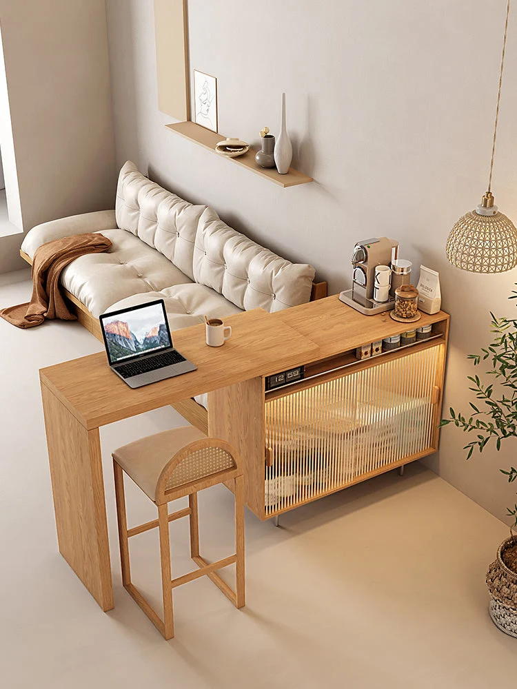 L-Bartisch mit beidseitigem Stauraum, Buffet-Sideboard-Schrank