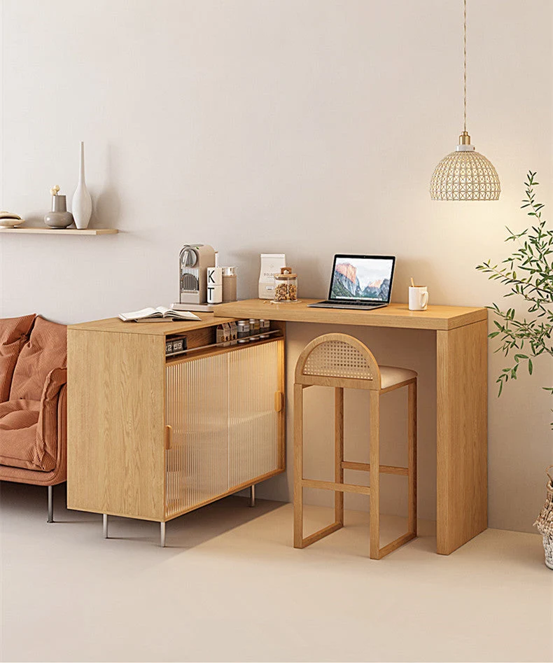 L-Bartisch mit beidseitigem Stauraum, Buffet-Sideboard-Schrank