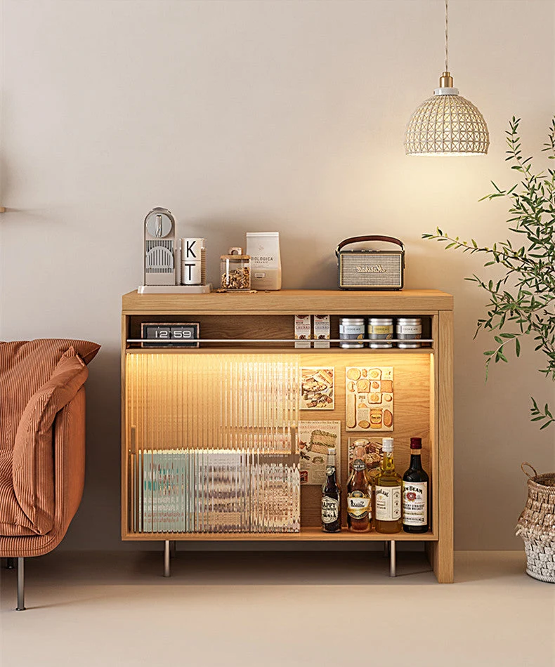 L-Bartisch mit beidseitigem Stauraum, Buffet-Sideboard-Schrank
