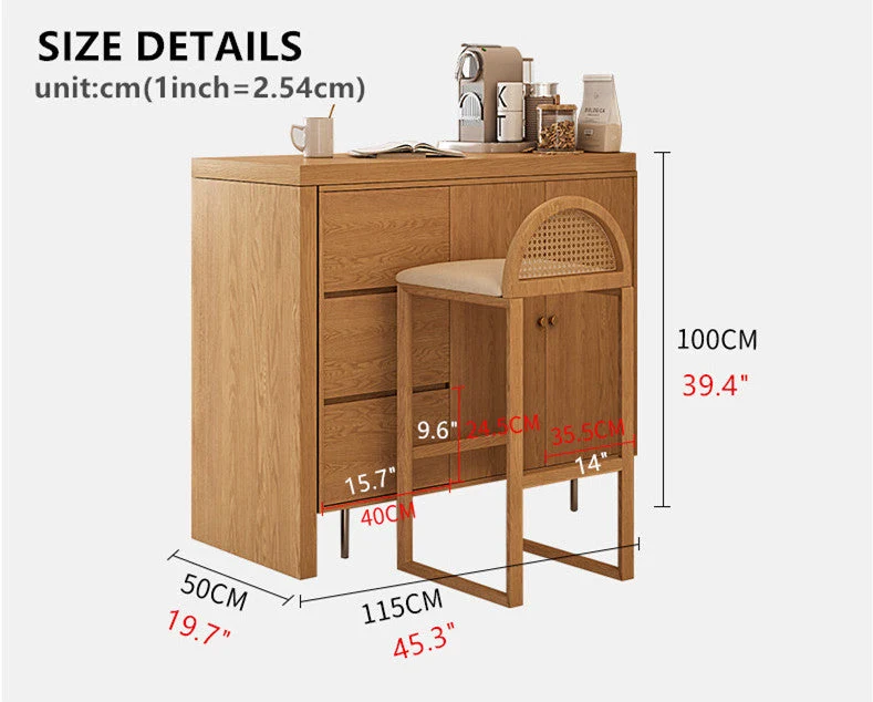 L-Bartisch mit beidseitigem Stauraum, Buffet-Sideboard-Schrank