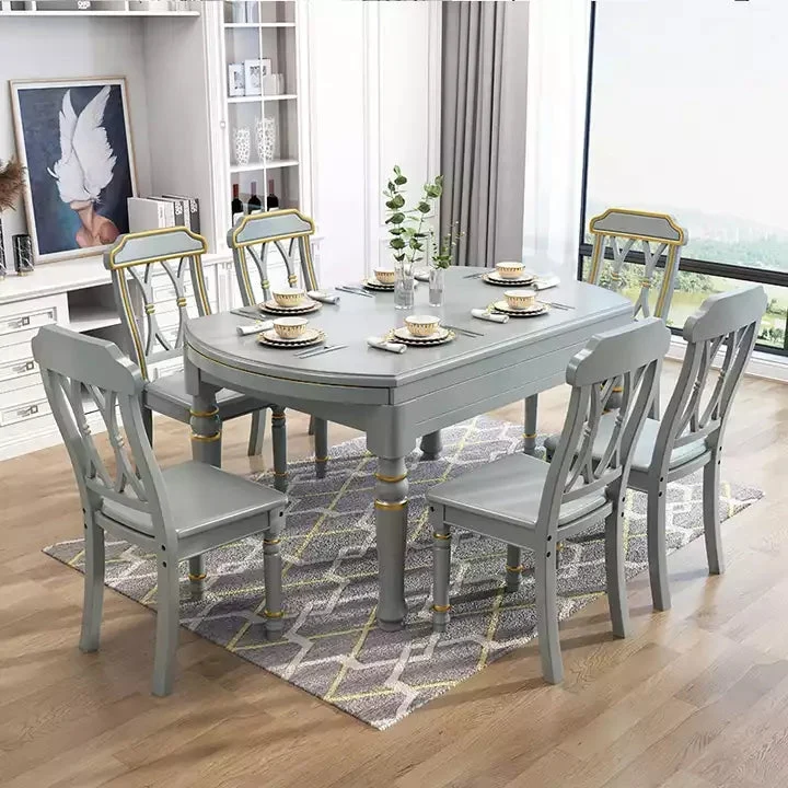 2-in-1-Esstisch-Set aus rundem, quadratischem Massivholz