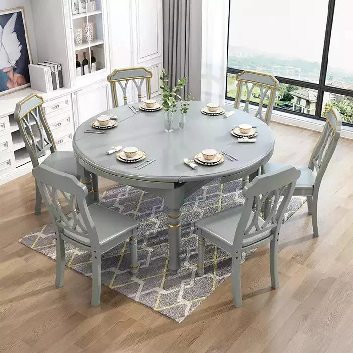 2-in-1-Esstisch-Set aus rundem, quadratischem Massivholz