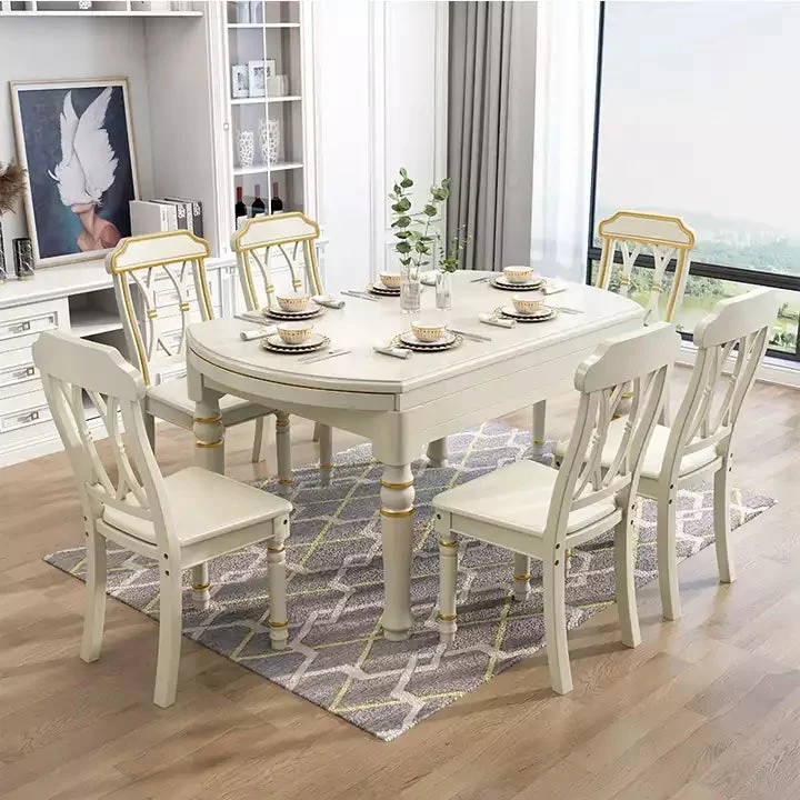 2-in-1-Esstisch-Set aus rundem, quadratischem Massivholz