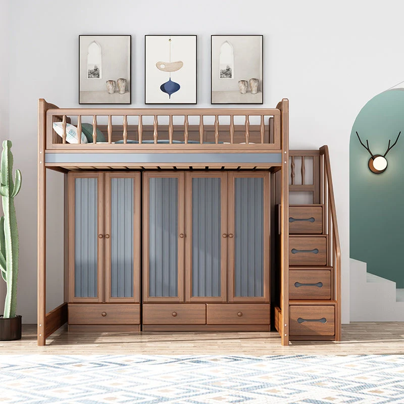 Hochbett aus Massivholz mit Kleiderschrank und Schreibtisch