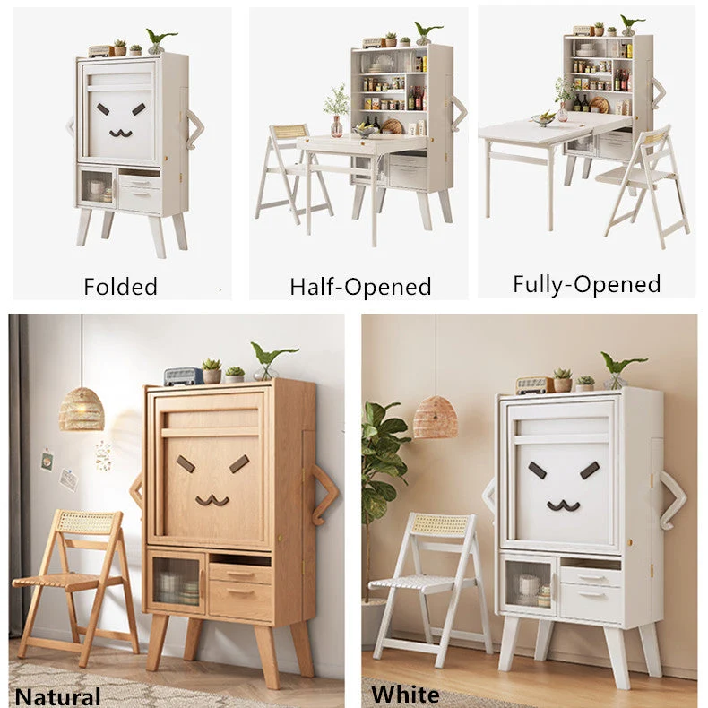 Platzsparender Sideboard-Tisch mit Klappstühlen