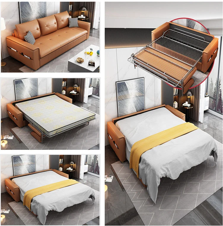 Schlafsofa aus Leder mit Matratze