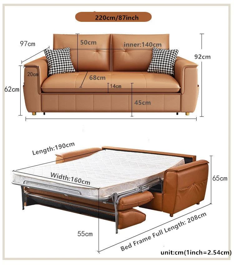 Schlafsofa aus Leder mit Matratze
