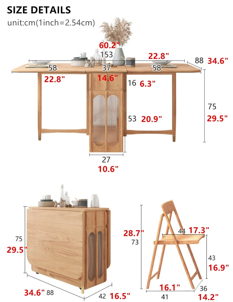 Double Drop Leaf Esstisch mit Pegboard Hutch Cabinet