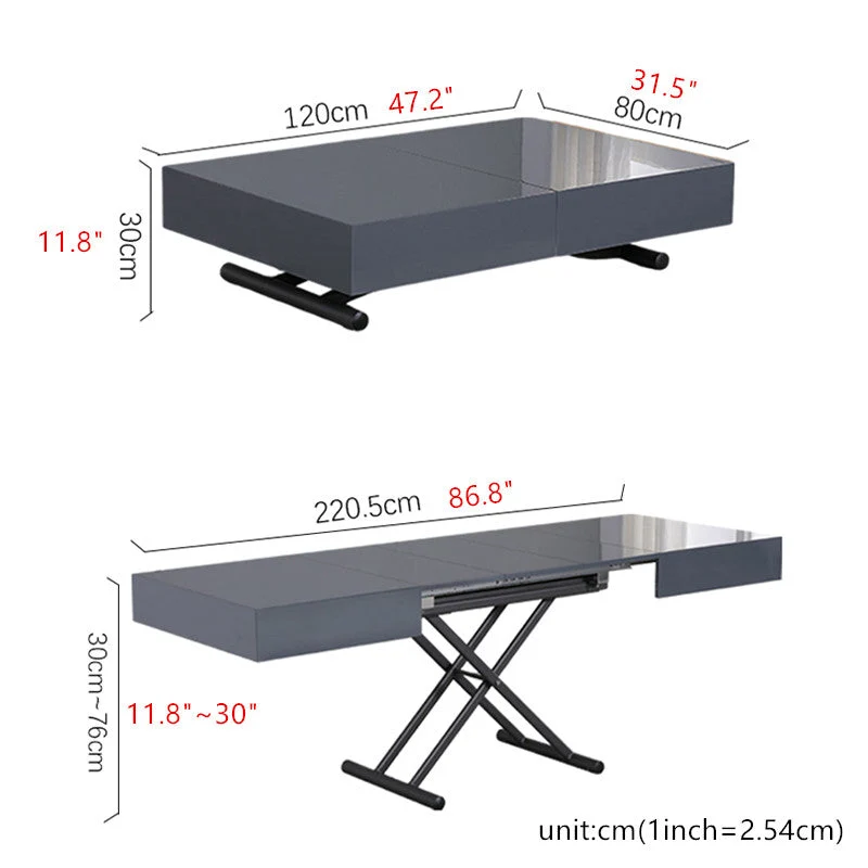 Verwandelbarer 2-in-1-Ess- und Couchtisch mit Auf- und Ab-Mechanismus
