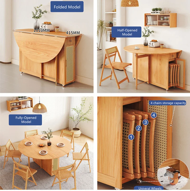 Double Drop Leaf Round Table mit 4 Klappstühlen