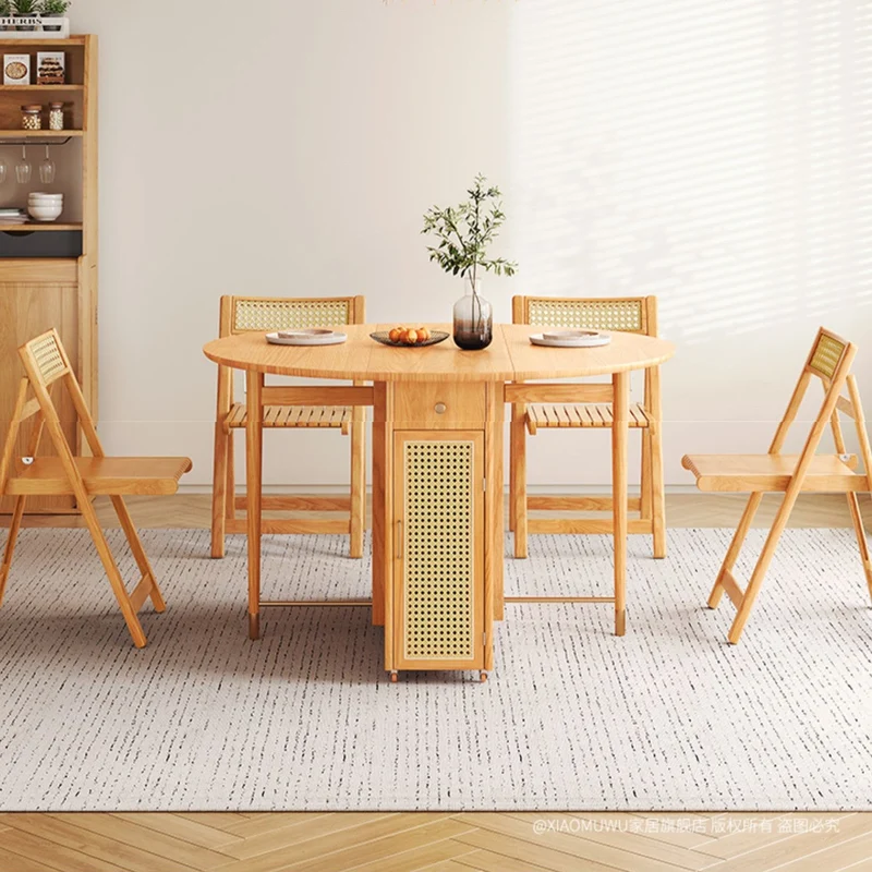 Double Drop Leaf Round Table mit 4 Klappstühlen