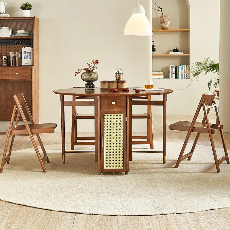 Double Drop Leaf Round Table mit 4 Klappstühlen