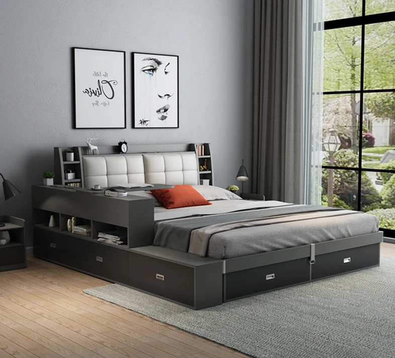 Hochklappbares Bett im modernen Stil mit Schubladen und drehbarem Schreibtisch