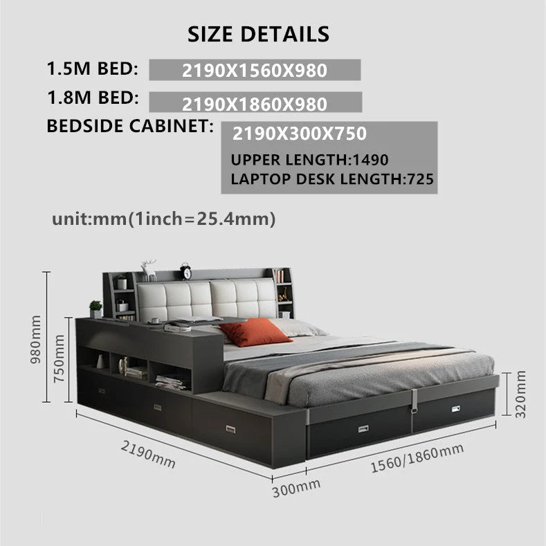 Hochklappbares Bett im modernen Stil mit Schubladen und drehbarem Schreibtisch