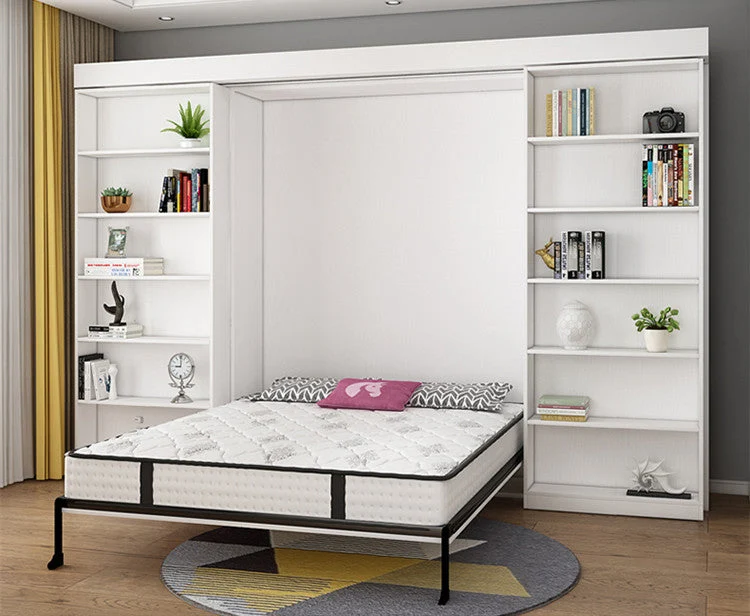 Klappbett mit Bücherregal und Kleiderschrank und klappbarem Schreibtisch