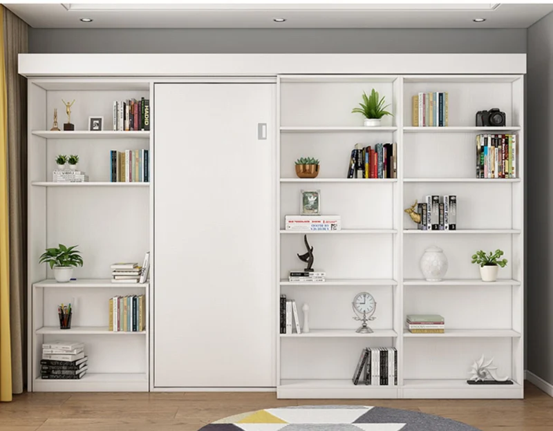 Klappbett mit Bücherregal und Kleiderschrank und klappbarem Schreibtisch